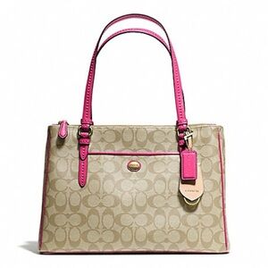 NWT Coach PEYTON JORDAN 2xZIP CARRYALL SIGNATURE F24603 LT KH/Pom Below $378 Ret